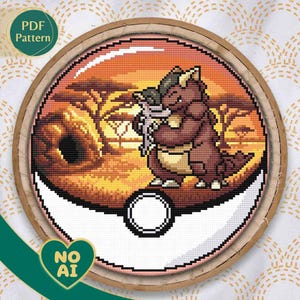 Kangaskhan Inspired Savannah Sunset Family Terrarium Cross Stitch Pattern PDF