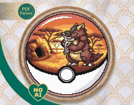 Kangaskhan Inspired Savannah Sunset Family Terrarium Cross Stitch Pattern PDF