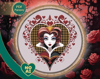 Queen of Hearts Gothic Wonderland Villain Cross Stitch Pattern PDF
