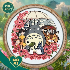 My Neighbor Totoro Inspired Sakura Pastel Garden Terrarium Cross Stitch Pattern PDF