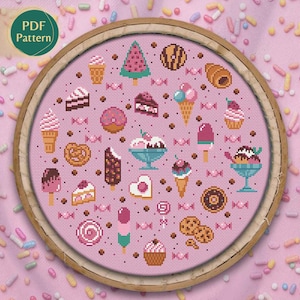 So Sweet Cross Stitch PDF – Ice Cream, Cupcakes, Cookies, Candies, Summer Desserts, Colorful Stitch, Instant Download