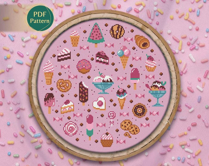 So Sweet Cross Stitch PDF – Ice Cream, Cupcakes, Cookies, Candies, Summer Desserts, Colorful Stitch, Instant Download
