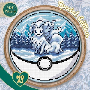 Alolan Ninetales Inspired Winter Snowflake Terrarium Cross Stitch Pattern PDF