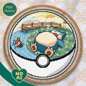 Snorlax Magikarp Inspired Meadow Terrarium Cross Stitch Pattern PDF