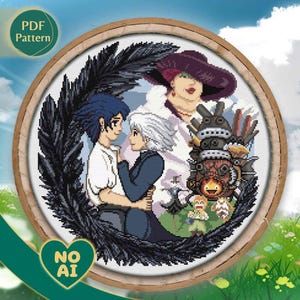 Howl's Moving Castle Inspired Steampunk Sunset Terrarium Cross Stitch Pattern PDF