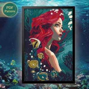 Little Mermaid Cross Stitch Pattern PDF – Ariel Princess, Flounder, Ursula, Under the Sea, Instant Download