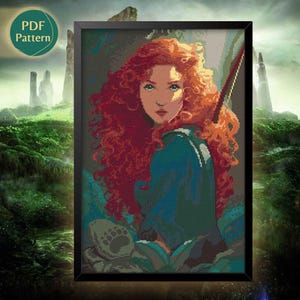 Merida Cross Stitch Pattern PDF – Brave Princess, Bears, Nature, Horse, Magic, Instant Download
