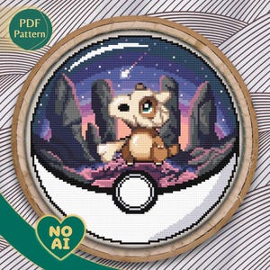 Cubone Inspired Starry Night Terrarium Cross Stitch Pattern PDF