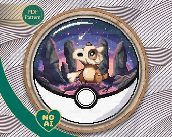 Cubone Inspired Starry Night Terrarium Cross Stitch Pattern PDF