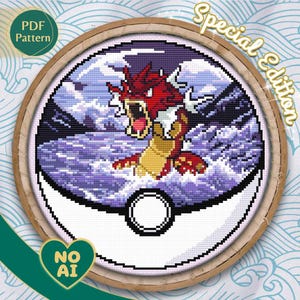 Shiny Gyarados Inspired Epic Ocean Storm Terrarium Cross Stitch Pattern PDF