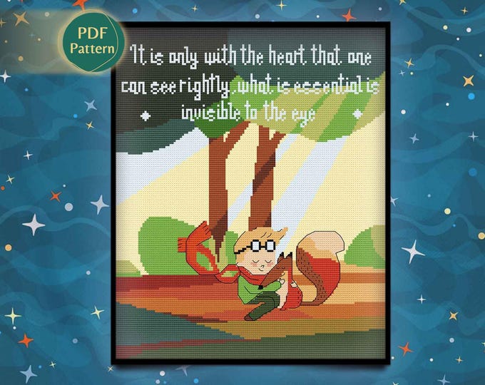 Little Boy & Forest Cross Stitch Pattern – Sunbeams, Friendship, Nature, Kawaii Style, Instant PDF Download