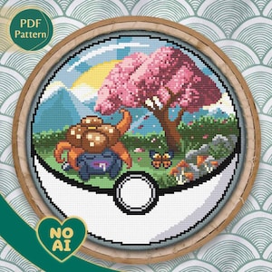 Gloom Inspired Sakura Mountain Landscape Terrarium Cross Stitch Pattern PDF