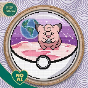 Clefairy Inspired Magical Fairy Garden Terrarium Cross Stitch Pattern PDF