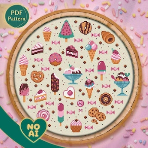 Modèle de point de croix Gâteries sucrées – Desserts d'été (Modèle PDF)