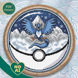 Articuno Inspired Glacial Ice Cave Terrarium Cross Stitch Pattern PDF