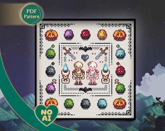Pixel Mine Love Cross Stitch Pattern: Cottagecore Slimes, Creatures (PDF Download, Pattern Keeper Compatible)