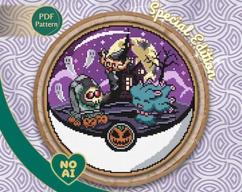 Misdreavus Phantump Duskull Inspired Halloween Spooky Terrarium Cross Stitch Pattern PDF