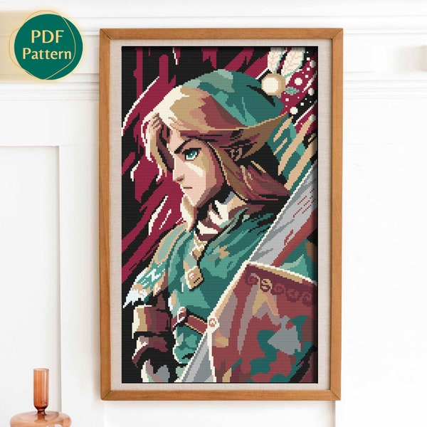 Legend of Zelda Cross Stitch Pattern, Navi, Link, Master Sword, Hylian Shield, King of Red Lions, Gameplay, Instant Download, PDF