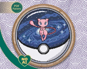 Mew Inspired Galaxy Stars Terrarium Cross Stitch Pattern PDF