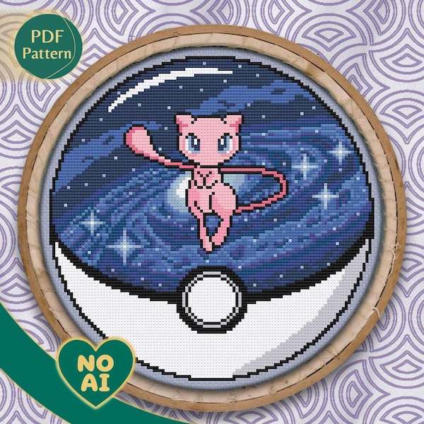 Mew Inspired Galaxy Stars Terrarium Cross Stitch Pattern PDF
