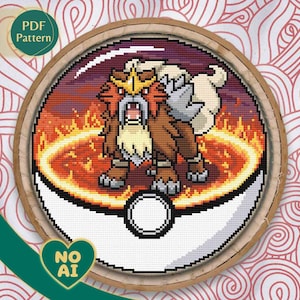 Patrón punto de cruz inspirado en Entei en terrario Volcán de Lava Ardiente