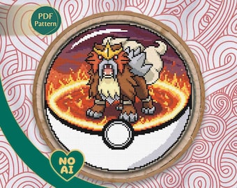 Entei Inspired Volcanic Lava Mountain Terrarium Cross Stitch Pattern PDF