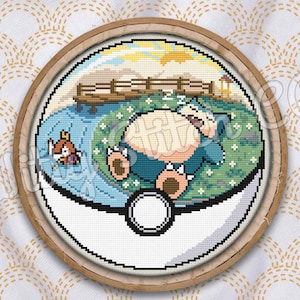 Snorlax Magikarp Inspired Meadow Terrarium Cross Stitch Pattern PDF image 6