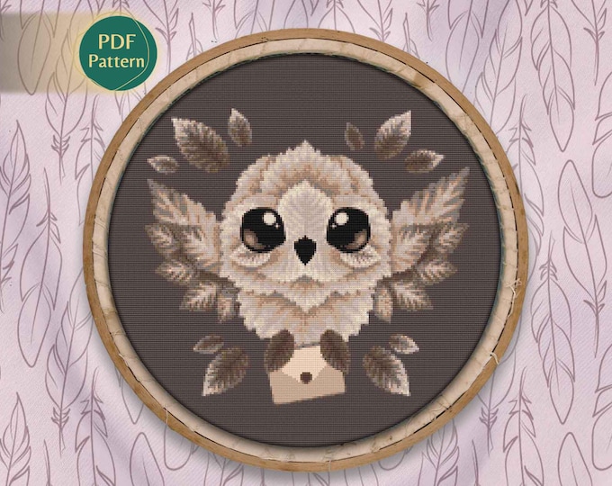 Wizard Starter Cross Stitch PDF – Magical Owl Pattern, Kawaii Hedwig-Inspired, Letter from Magic School, Instant Download