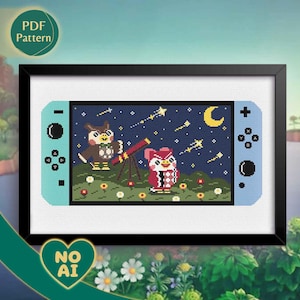 Cozy Owl Stargazing Cross Stitch Pattern: Night Sky Telescope Scene (PDF Pattern, Beginner-Friendly)