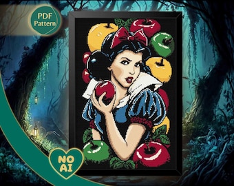 Schneewittchen Kreuzstich Muster PDF - Äpfel, Fairest Princess, Wald, Zauberspiegel, sofort Download