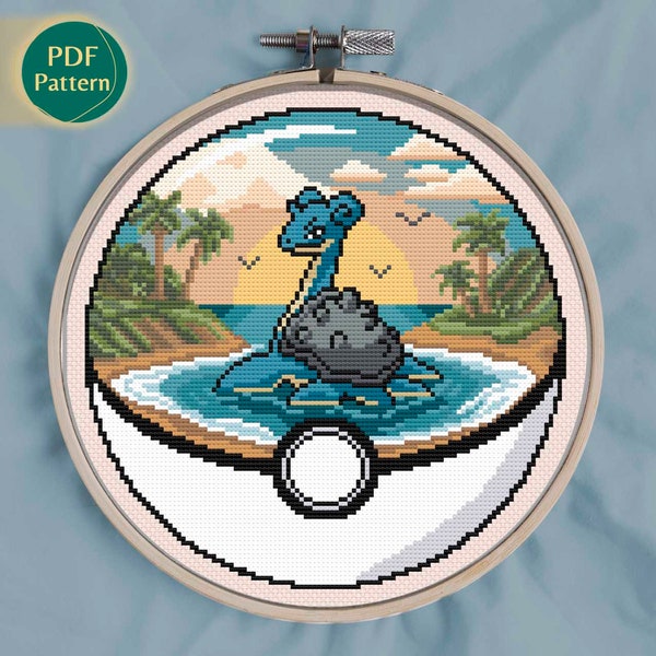 Pokeball terrarium Lapras Cross Stitch Pattern - Counted cross stitch - Lapras Cross Stitch Pattern - Pattern Keeper Compatible