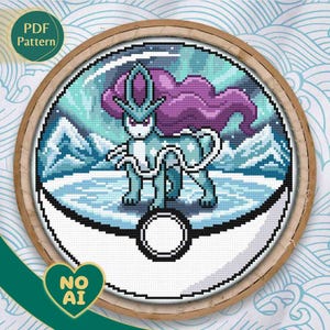 Suicune Inspired Crystal Spring Waterfall Terrarium Cross Stitch Pattern PDF