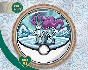 Suicune Inspired Crystal Spring Waterfall Terrarium Cross Stitch Pattern PDF