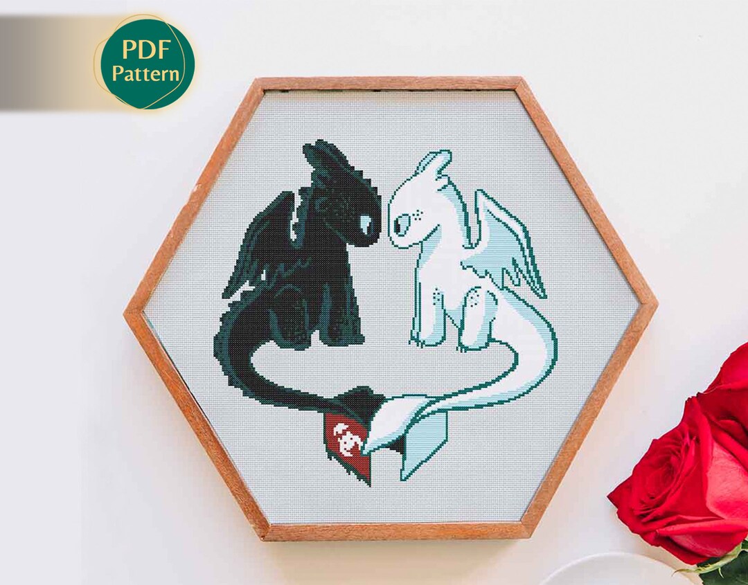 How to Train Your Dragon Cross Stitch Pattern, Light and Night Fury