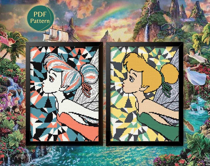 Tinker Bell-Inspired Cross Stitch Pattern PDF Pack– 2 Patterns: Color & Black Version, Silhouette, Magic, Fairy Dust, Instant PDF Download
