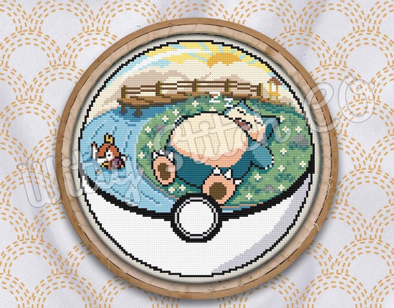 Snorlax Magikarp Inspired Meadow Terrarium Cross Stitch Pattern PDF image 5
