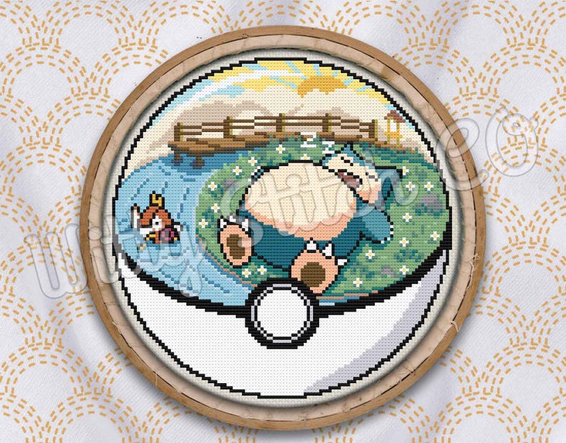 Snorlax Magikarp Inspired Meadow Terrarium Cross Stitch Pattern PDF image 4