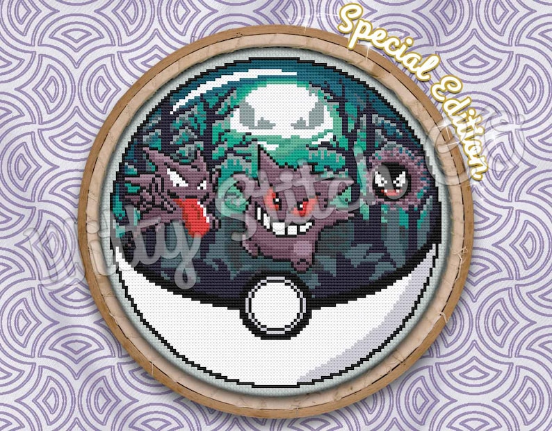 Gengar Haunter Gastly Inspired Terrarium Cross Stitch Pattern PDF image 3
