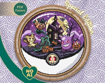 Gengar Mimikyu Phantump Inspired Ghost Terrarium Cross Stitch Pattern PDF