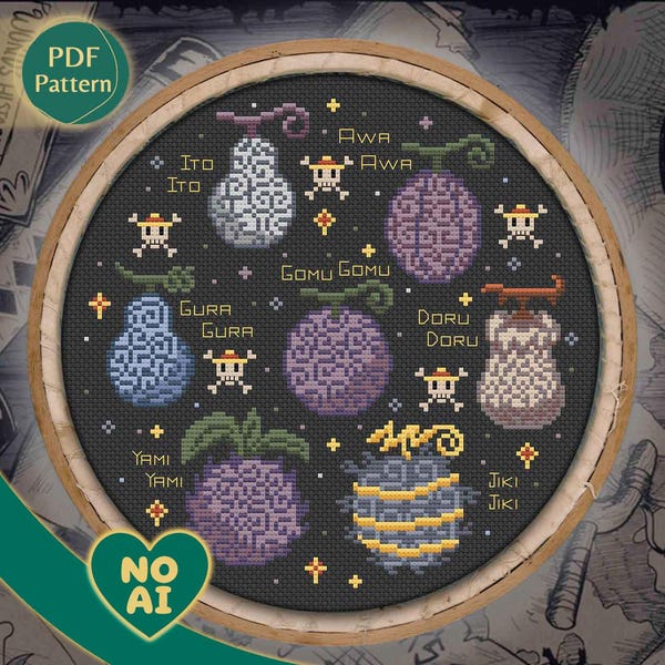 Patrón Punto de Cruz Frutas del Diablo One Piece Barco Pirata Grand Line PDF