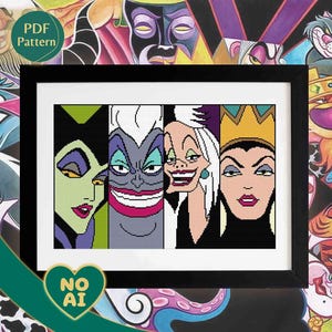 Maleficent Ursula Cruella Evil Queen Villains Cross Stitch Pattern PDF image 1