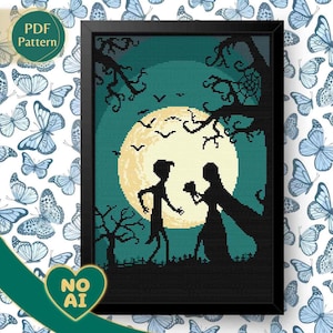 Corpse Bride Cross Stitch Pattern – Victor & Emily Silhouette (PDF Pattern)