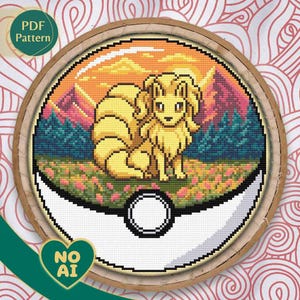 Ninetales Inspired Cottagecore Flower Field Terrarium Cross Stitch Pattern PDF