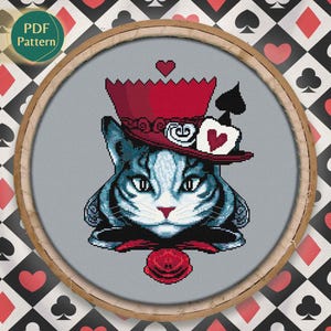 Alice in Wonderland Cat Cross Stitch Pattern PDF – Cheshire Style Cat, Whimsical, Instant Download