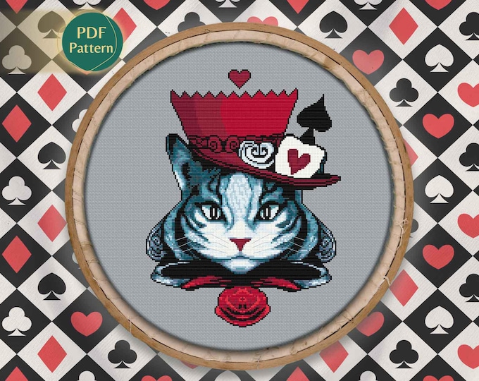 Alice in Wonderland Cat Cross Stitch Pattern PDF – Cheshire Style Cat, Whimsical, Instant Download