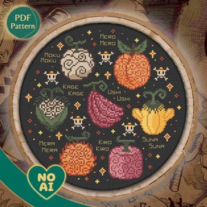 One Piece Devil Fruit Collection Grand Line Pirate Ship Terrarium Cross Stitch PDF