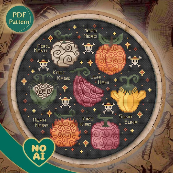 Patrón Punto de Cruz Frutas del Diablo One Piece Barco Pirata Grand Line PDF