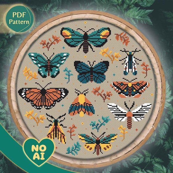 Patrón Punto Cruz Mariposa Nocturna Insecto Bordado Vitral Fantasy PDF