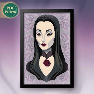 Gothic Woman Cross Stitch Pattern – Dark Roses, Elegant Style, Counted Stitch, Instant PDF Download