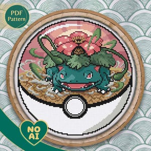 Venusaur Inspired Blooming Garden Terrarium Cross Stitch Pattern PDF
